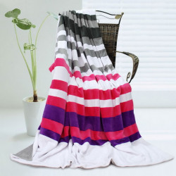 Onitiva - [stripes - Chic Style] Soft Coral Fleece Patchwork Throw Blanket (59 By 78.7 Inches)