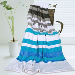 Onitiva - [stripes - Blue Fairy] Soft Coral Fleece Patchwork Throw Blanket (59 By 78.7 Inches)
