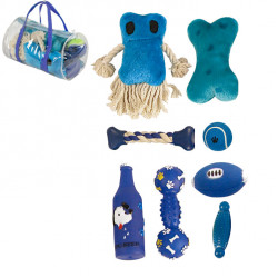 8 Piece Duffle Bag Pet Toy Set - Blue