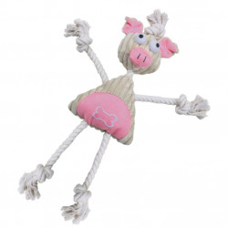 Jute And Rope Plush Pig Manniquen - Pet Toy- Pink