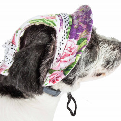 Pet Life  'botanic Bark' Floral Uv Protectant Adjustable Fashion Canopy Brimmed Dog Hat Cap