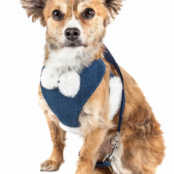 Pet Life  Luxe 'pom Draper' 2-in-1 Mesh Reversed Adjustable Dog Harness-leash W/ Pom-pom Bowtie