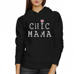 Chic Mama Black Round Neck Simple Design Graphic Hoodie For Her